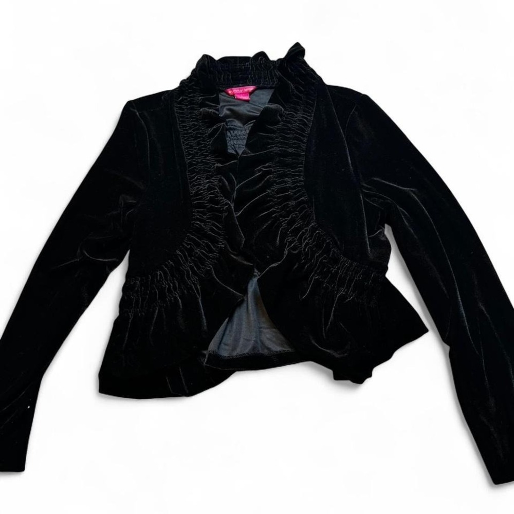 Vintage Black Crushed Velvet Top jacket Y2K Whimsygoth Witchy Boho large 2 piece